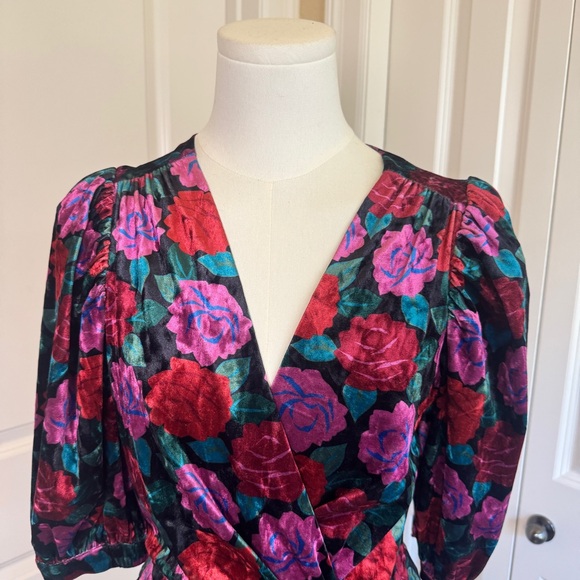 NWT Ronny Kobo Blue Floral Velvet Monica Dress, S - Picture 4 of 13